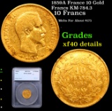 1859A France 10 Gold Francs KM-784.3 Graded xf40 details By SEGS