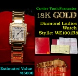 ***Auction Highlight*** Cartier Tank Francaise 18kt Yellow Gold Diamond Ladies Watch WE1001R8 (fc)