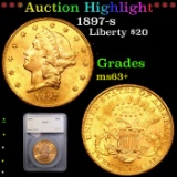 ***Auction Highlight*** 1897-s Gold Liberty Double Eagle $20 Graded ms63+ By SEGS (fc)