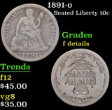 1891-o Seated Liberty Dime 10c Grades f details
