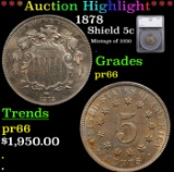 Proof ***Auction Highlight*** 1878 Shield Nickel 5c Graded pr66 By SEGS (fc)