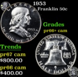 Proof 1953 Franklin Half Dollar 50c Grades GEM++ Proof Cameo