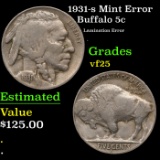 1931-p Buffalo Nickel Mint Error 5c Grades vf+