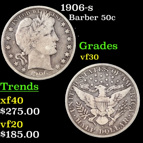 1906-s Barber Half Dollars 50c Grades vf++