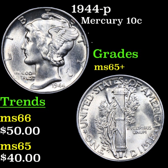 1944-p Mercury Dime 10c Grades GEM+ Unc