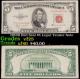 1953B Red Seal $5 Legal Tender Note Grades vf+