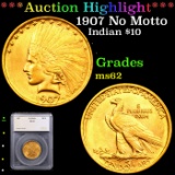 ***Auction Highlight*** 1907 No Motto Gold Indian Eagle $10 Graded ms62 By SEGS (fc)
