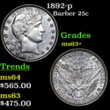 1892-p Barber Quarter 25c Grades Select+ Unc