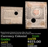 Massachusetts Colonial Currency May 5th, 1780 1 Dollar $1 Fr-MA278 Printed By Hall & Sellers Hole Ca