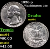 1936-p Washington Quarter 25c Grades Choice Unc