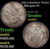 1887-p Morgan Dollar Rainbow Toned $1 Grades Choice+ Unc