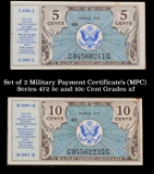 Set of 2 Military Payment Certificate's (MPC) Series 472 5c and 10c Cent Grades xf