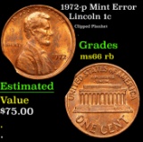 1972-p Lincoln Cent Mint Error 1c Grades GEM+ Unc RB