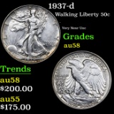 1937-d Walking Liberty Half Dollar 50c Grades Choice AU/BU Slider
