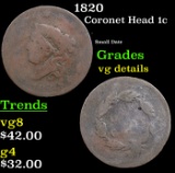 1820 Coronet Head Large Cent 1c Grades vg details