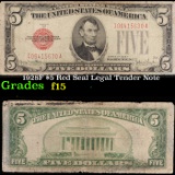 1928F $5 Red Seal Legal Tender Note  Grades f+