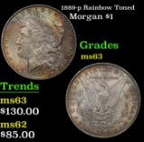 1889-p Morgan Dollar Rainbow Toned $1 Grades Select Unc