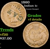 1860 Indian Cent 1c Grades vf details