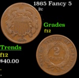 1865 Fancy 5 Two Cent Piece 2c Grades f, fine