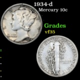 1934-d Mercury Dime 10c Grades vf++