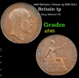1909 Britain 1 Penny 1p KM-794.2 Grades xf+