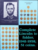 Complete Lincoln 1c folder, 1941-1958, 51 coins.