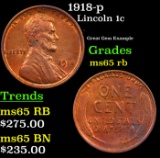 1918-p Lincoln Cent 1c Grades GEM Unc RB