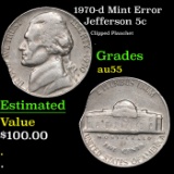 1970-d Jefferson Nickel Mint Error 5c Grades Choice AU