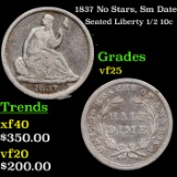 1837 No Stars, Sm Date Seated Liberty Half Dime 1/2 10c Grades vf+