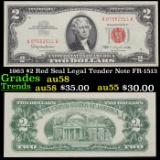 1963 $2 Red Seal Legal Tender Note FR-1513 Grades Choice AU/BU Slider