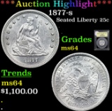 ***Auction Highlight*** 1877-s Seated Liberty Quarter 25c Graded Choice Unc BY USCG (fc)