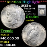 ***Auction Highlight*** 1925-s Peace Dollar $1 Graded ms64+ By SEGS (fc)