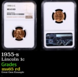 NGC 1955-s Lincoln Cent 1c Graded ms65 rd By NGC