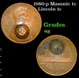 1980-p Masonic 1c Lincoln Cent 1c Grades NG