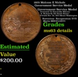 1935 Malcom E Nichols Government Service Medal Grades NG