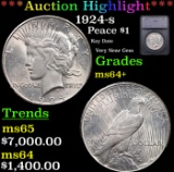 ***Auction Highlight*** 1924-s Peace Dollar $1 Graded ms64+ By SEGS (fc)