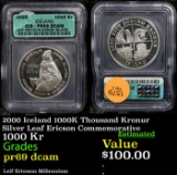 Proof 2000 Iceland 1000K Thousand Kronur Silver Leaf Ericson Commemorative Graded pr69 dcam By ICG