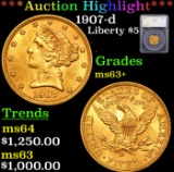 ***Auction Highlight*** 1907-d Gold Liberty Half Eagle $5 Graded ms63+ By SEGS (fc)