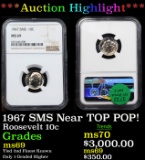 ***Auction Highlight*** NGC 1967 SMS Roosevelt Dime Near TOP POP! 10c Graded ms69 By NGC (fc)