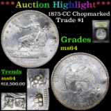 ***Auction Highlight*** 1875-cc Trade Dollar Chopmarked $1 Graded Choice Unc By USCG (fc)