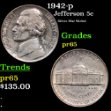 Proof 1942-p Jefferson Nickel 5c Grades GEM Proof