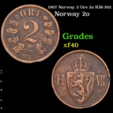 1907 Norway 2 Ore 2o KM-362 Grades xf
