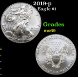 2019-p Silver Eagle Dollar $1 Grades ms69