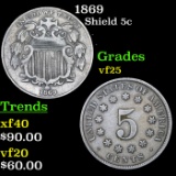 1869 Shield Nickel 5c Grades vf+