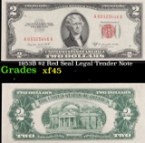 1953B $2 Red Seal Legal Tender Note Grades xf+