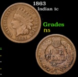 1863 Indian Cent 1c Grades f+