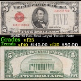 1928D $5 Red Seal Legal Tender Note  Grades vf+
