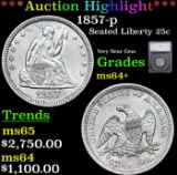 ***Auction Highlight*** 1857-p Seated Liberty Quarter 25c Graded ms64+ By SEGS (fc)