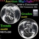 ***Auction Highlight*** 1936-s Cincinnati Old Commem Half Dollar 50c Graded ms66 By SEGS (fc)