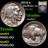 1914-s Buffalo Nickel 5c Graded Select+ Unc By USCG